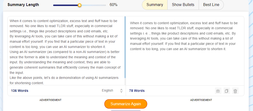 AI Summarizer for shortening content