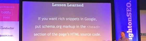 Barry Adams says put schema markup in the head section of the page’s HTML source