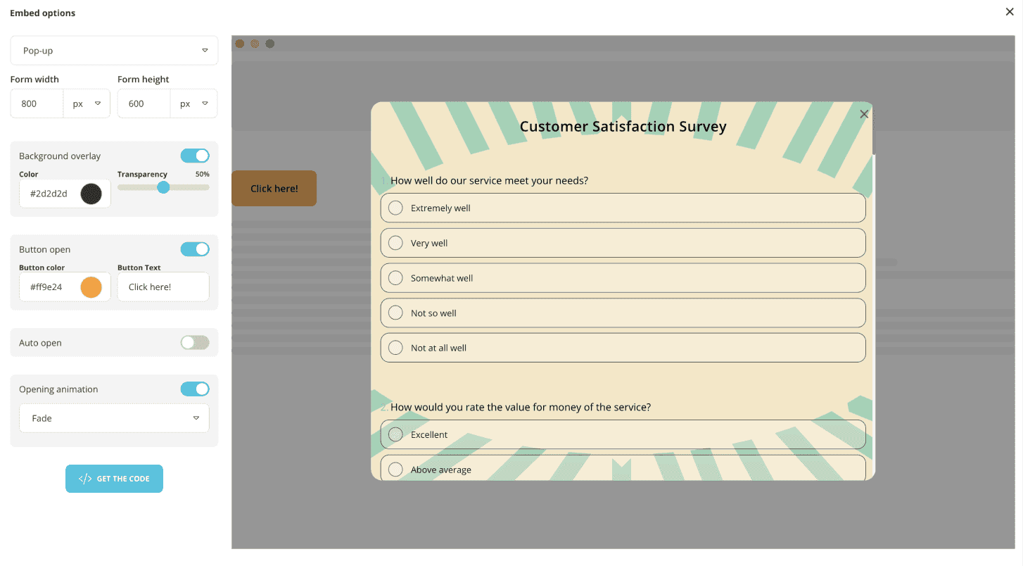 Registration forms as a pop-up