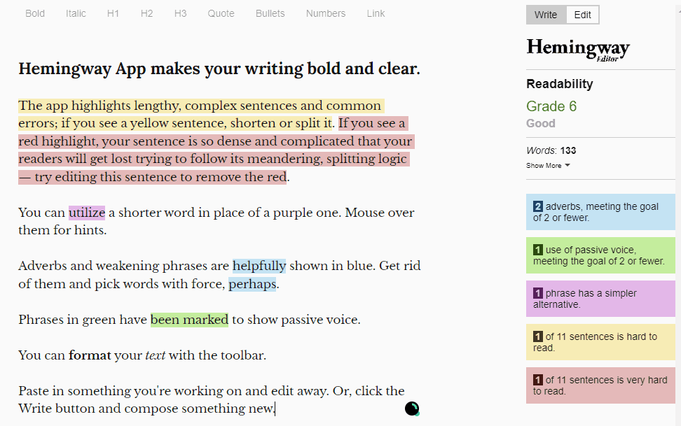 Hemingway editor app