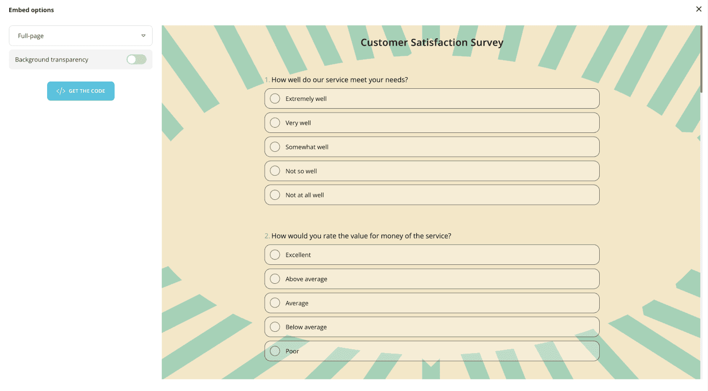 Full-page embeds to use one page for your forms and surveys