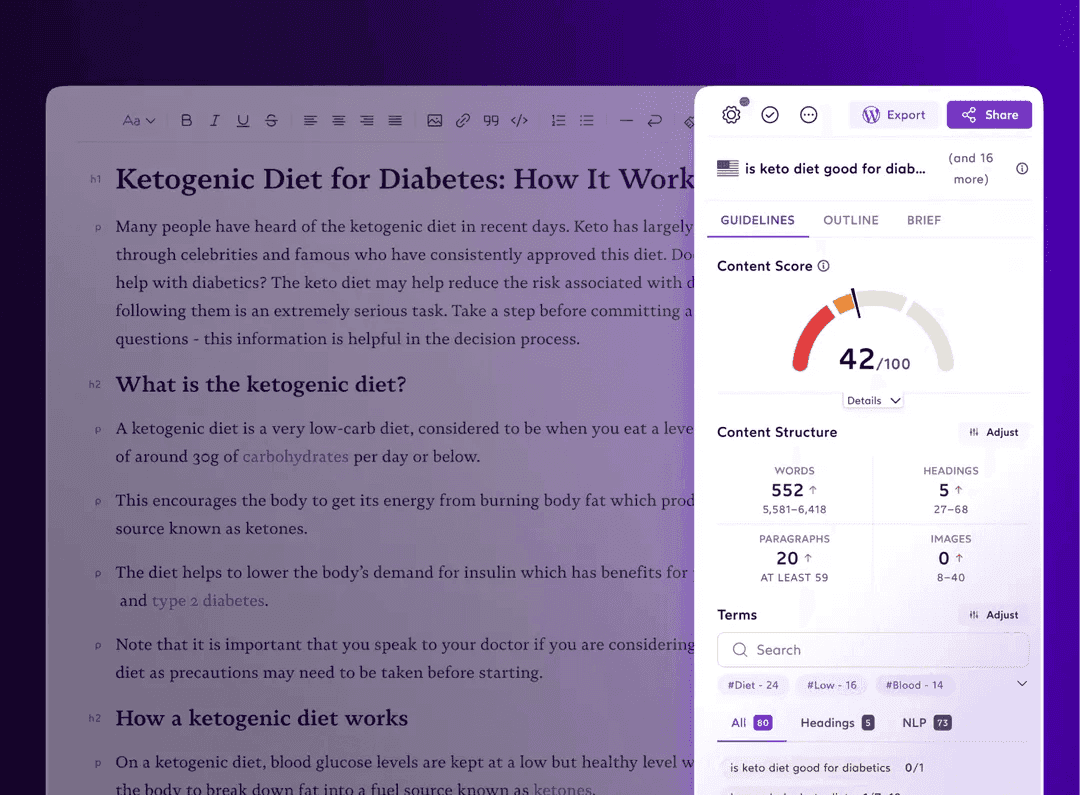 SurferSEO dashboard