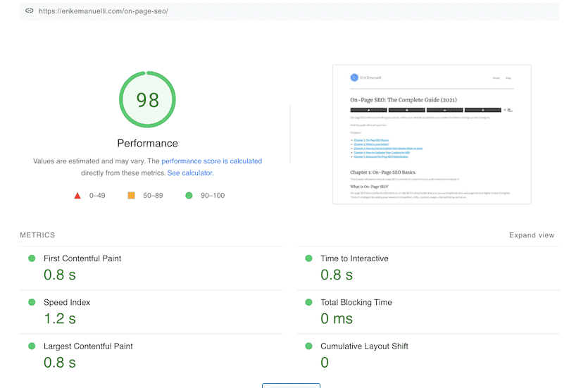 example of measuring page speed with google tool.png