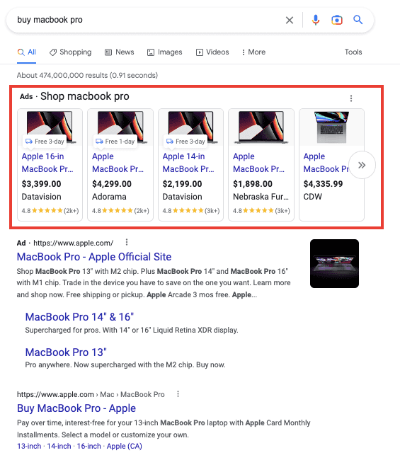 determine user intent by inspecting the SERP features