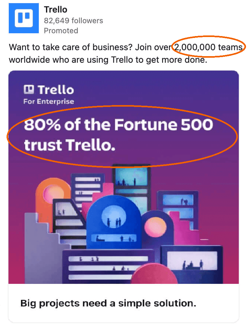 Use the social proof, referrals, and endorsements generated to drive conversions - Trello Example