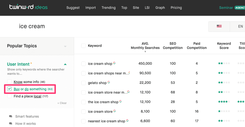 Consider user intent during keyword research