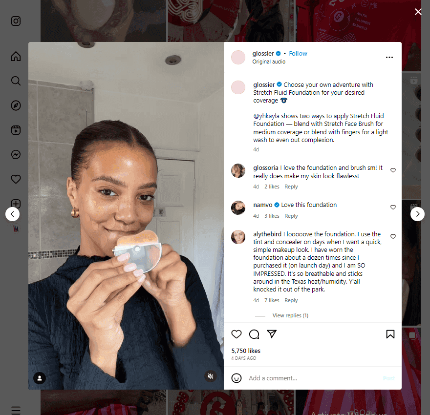 Glossier, a cosmetics brand - Instagram