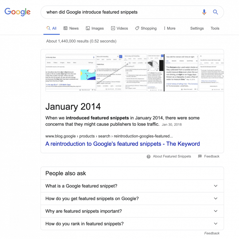 featured snippet people also ask example